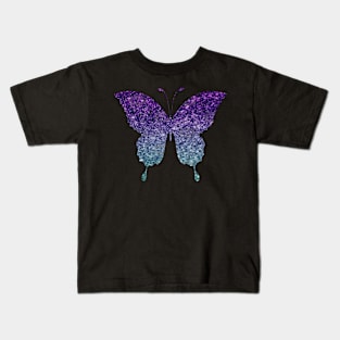 Teal and Purple Ombre Faux Glitter Butterfly Kids T-Shirt